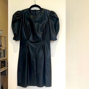 Black leather mini dress